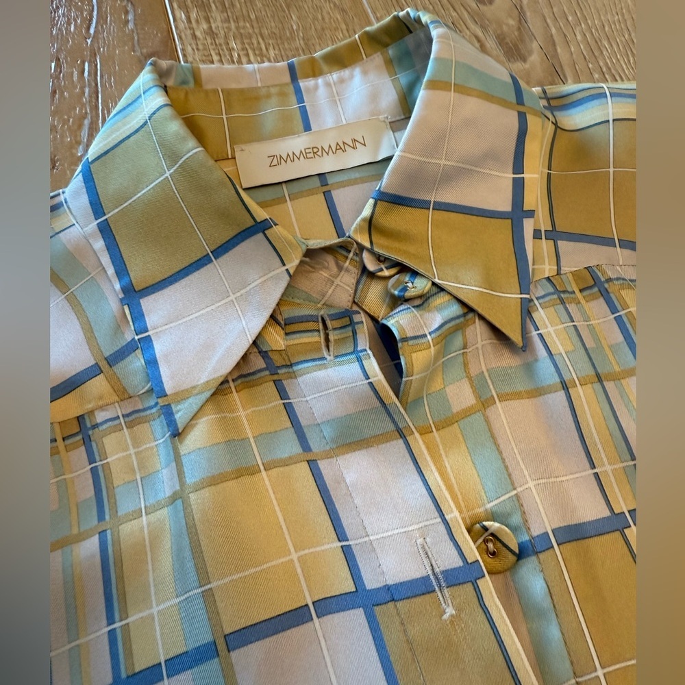 Zimmermann Multicolor Plaid Pastel Women’s Silk Short Sleeve - Picture 3 of 8